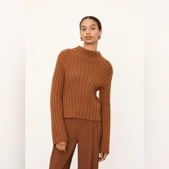 NWT VINCE Rib Transfer Crew Neck - Brown XS $445 - Picture 2 of 8
